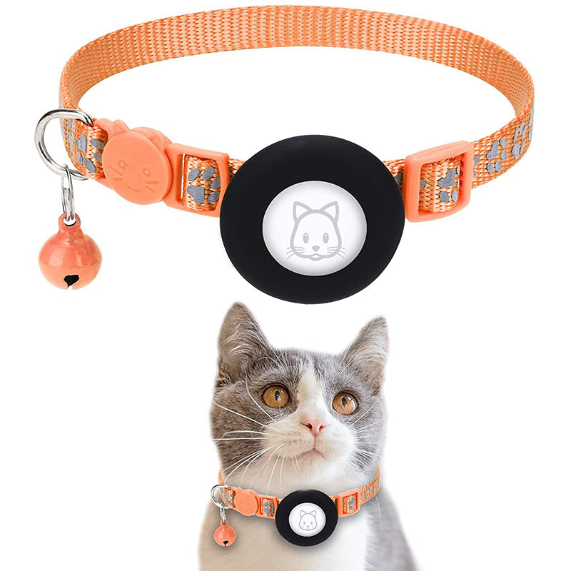 For AirTag Silicone Case Paw Pattern Reflective Pet Collar GPS Tracker Protective Cover with Bell