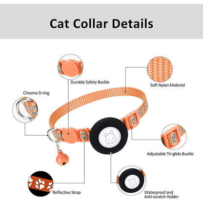 For AirTag Silicone Case Paw Pattern Reflective Pet Collar GPS Tracker Protective Cover with Bell