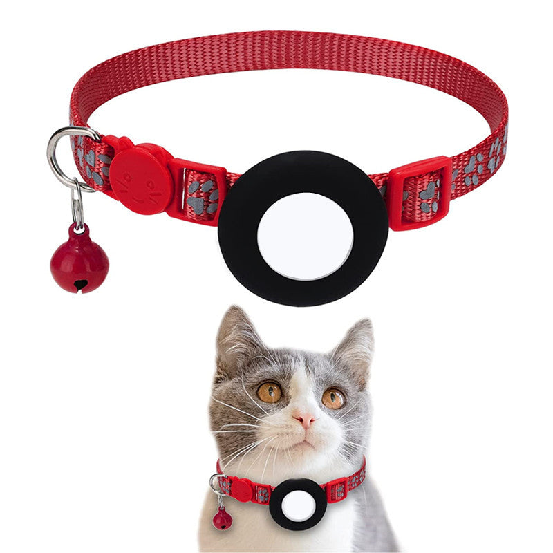 For AirTag Silicone Case Paw Pattern Reflective Pet Collar GPS Tracker Protective Cover with Bell