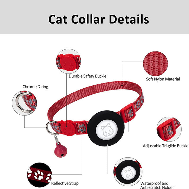 For AirTag Silicone Case Paw Pattern Reflective Pet Collar GPS Tracker Protective Cover with Bell