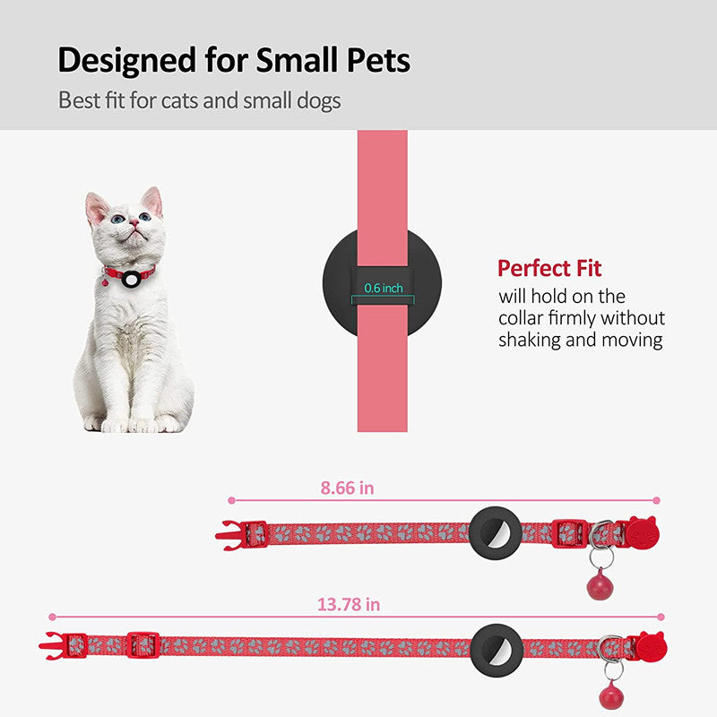 For AirTag Silicone Case Paw Pattern Reflective Pet Collar GPS Tracker Protective Cover with Bell