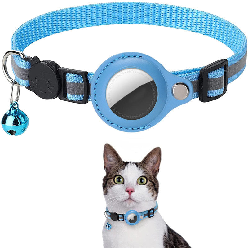 For AirTag PU Leather Case Reflective Pet Collar GPS Tracker Protective Cover with Bell