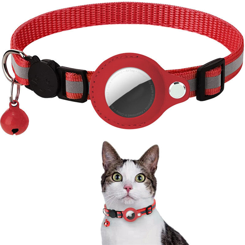 For AirTag PU Leather Case Reflective Pet Collar GPS Tracker Protective Cover with Bell