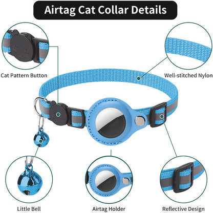 For AirTag PU Leather Case Reflective Pet Collar GPS Tracker Protective Cover with Bell