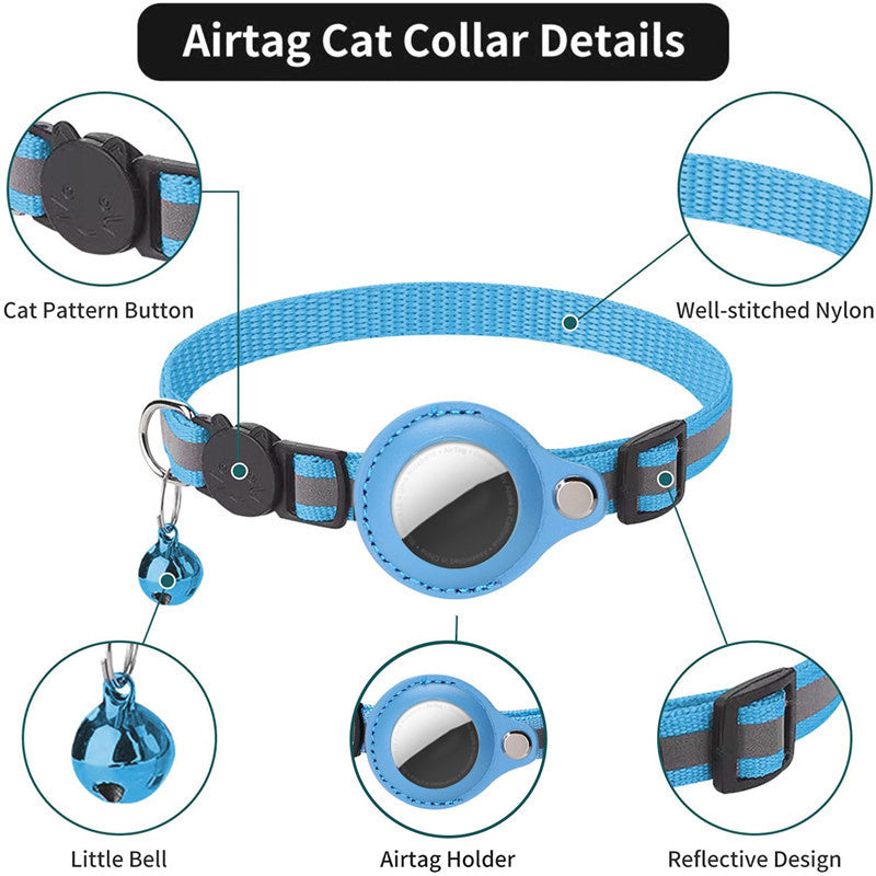 For AirTag PU Leather Case Reflective Pet Collar GPS Tracker Protective Cover with Bell