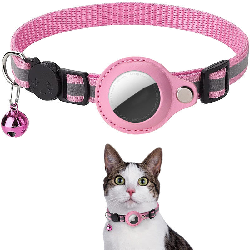 For AirTag PU Leather Case Reflective Pet Collar GPS Tracker Protective Cover with Bell