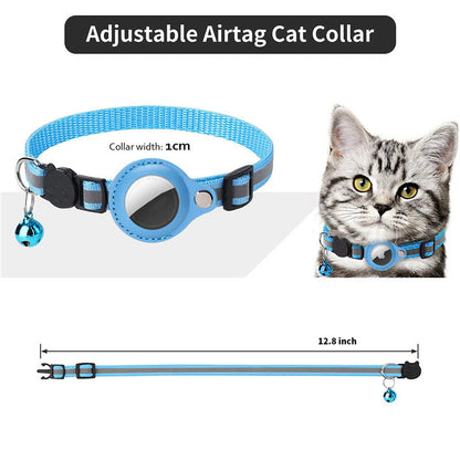 For AirTag PU Leather Case Reflective Pet Collar GPS Tracker Protective Cover with Bell