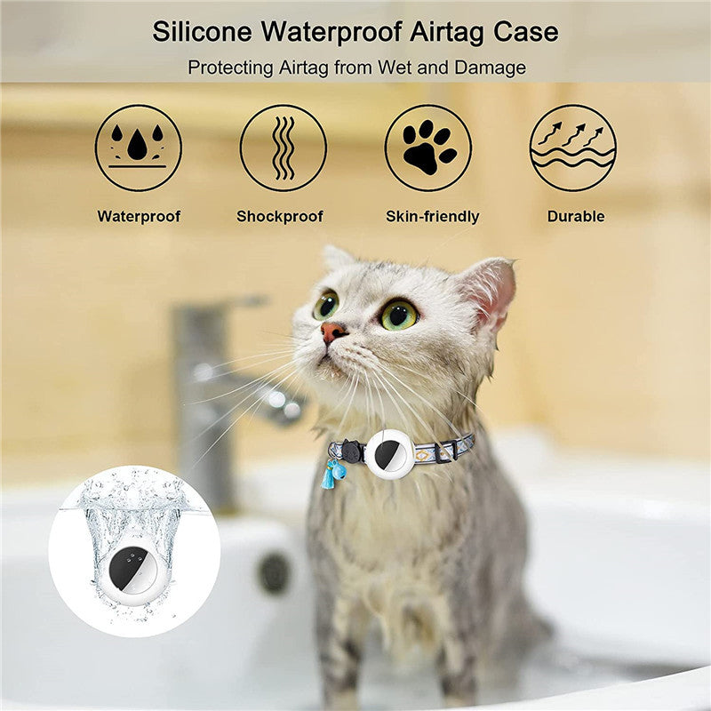 Waterproof Silicone Case for AirTag Adjustable Pet Collar GPS Cat Collar with Tassel / Film