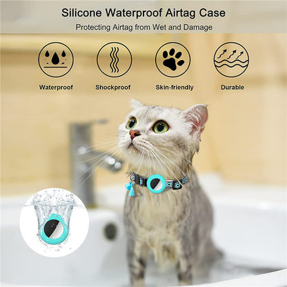 Waterproof Silicone Case for AirTag Adjustable Pet Collar GPS Cat Collar with Tassel / Film