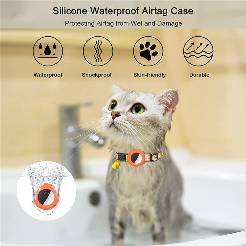 Waterproof Silicone Case for AirTag Adjustable Pet Collar GPS Cat Collar with Tassel / Film