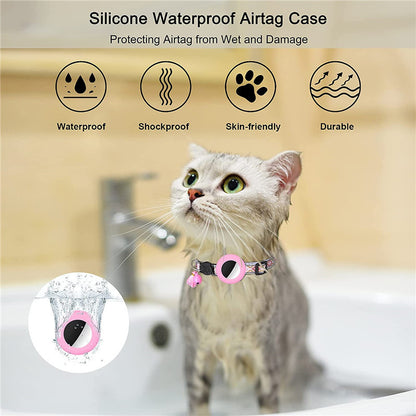 Waterproof Silicone Case for AirTag Adjustable Pet Collar GPS Cat Collar with Tassel / Film