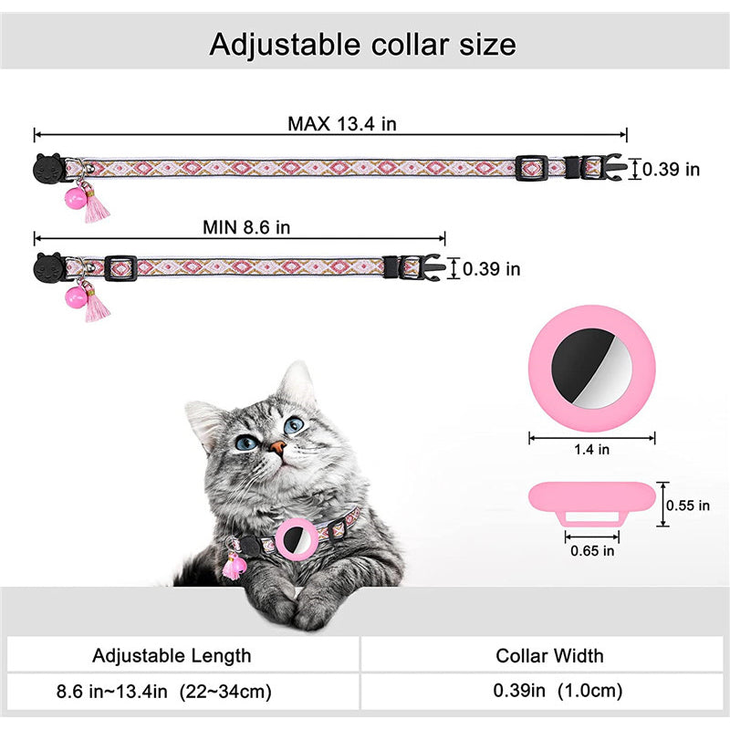 Waterproof Silicone Case for AirTag Adjustable Pet Collar GPS Cat Collar with Tassel / Film