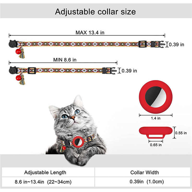 Waterproof Silicone Case for AirTag Adjustable Pet Collar GPS Cat Collar with Tassel / Film