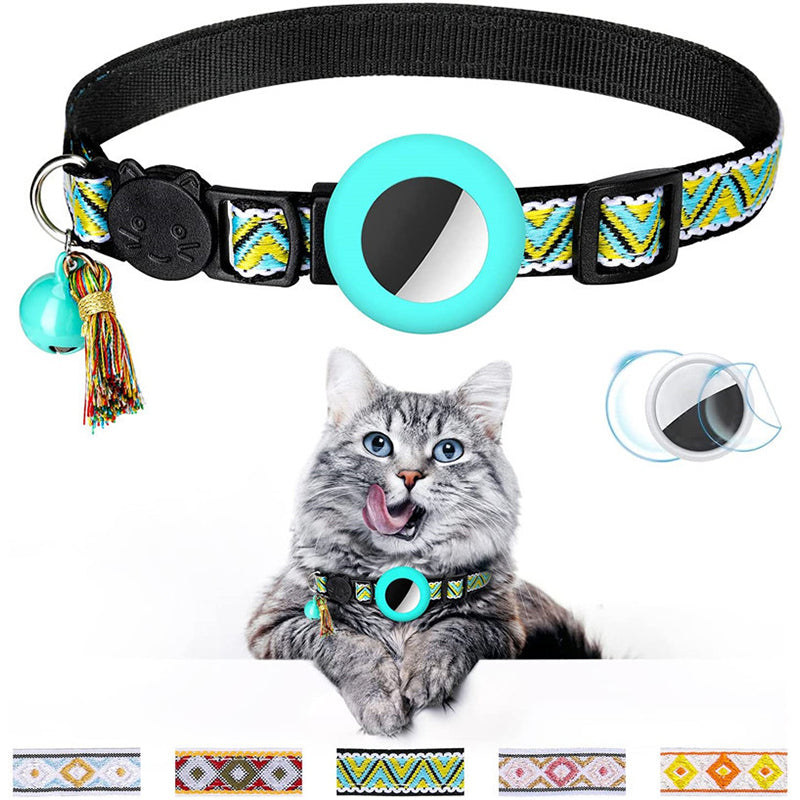 Waterproof Silicone Case for AirTag Adjustable Pet Collar GPS Cat Collar with Tassel / Film