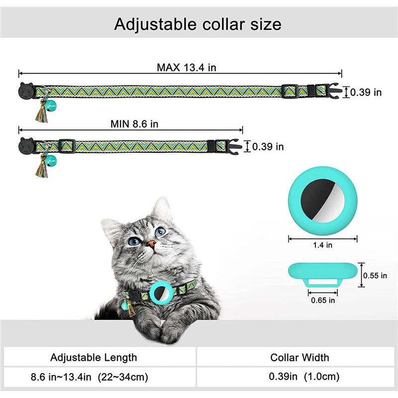 Waterproof Silicone Case for AirTag Adjustable Pet Collar GPS Cat Collar with Tassel / Film