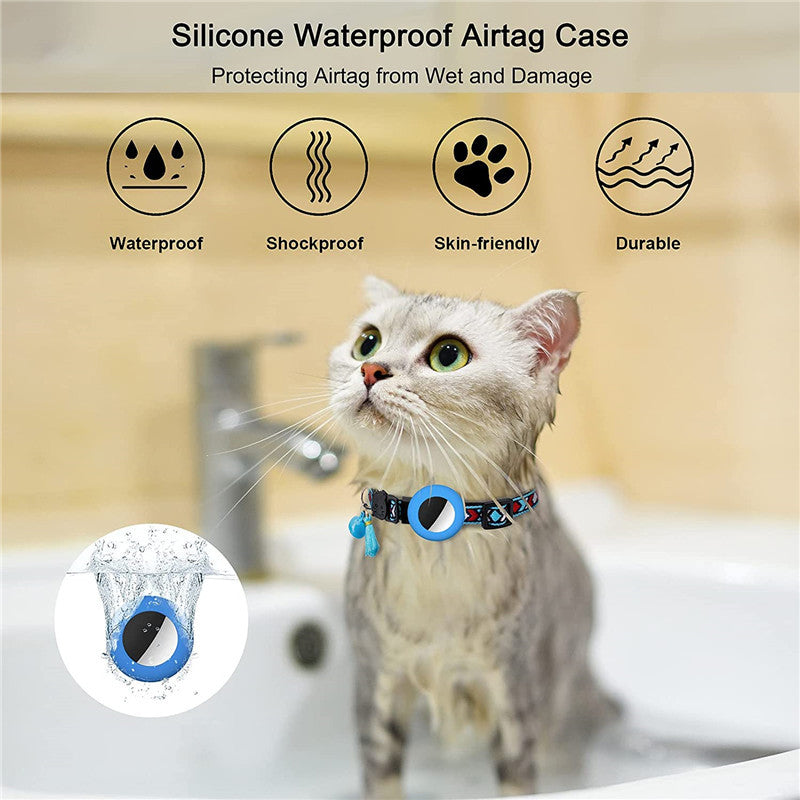 Waterproof Silicone Case for AirTag Adjustable Pet Collar GPS Cat Collar with Tassel / Film