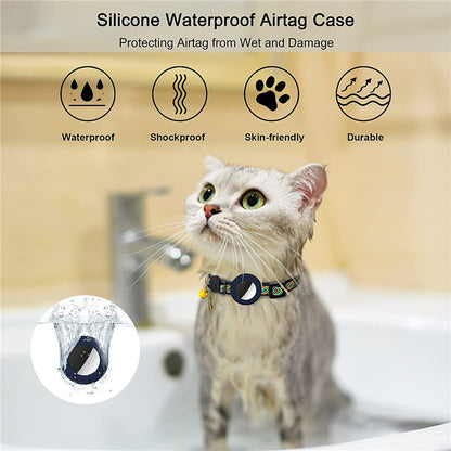 Waterproof Silicone Case for AirTag Adjustable Pet Collar GPS Cat Collar with Tassel / Film