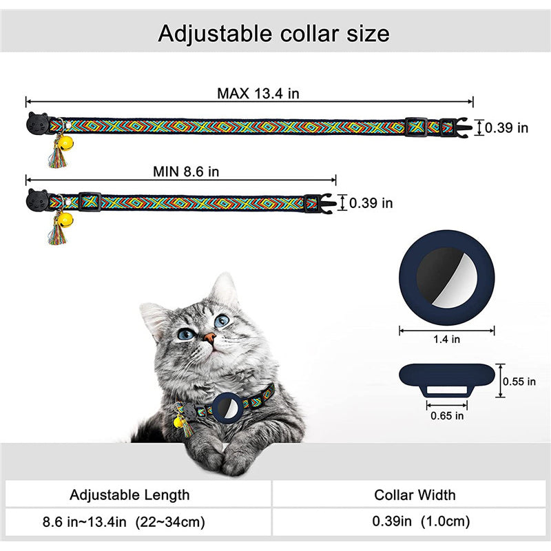 Waterproof Silicone Case for AirTag Adjustable Pet Collar GPS Cat Collar with Tassel / Film