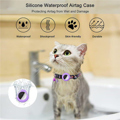 Waterproof Silicone Case for AirTag Adjustable Pet Collar GPS Cat Collar with Tassel / Film