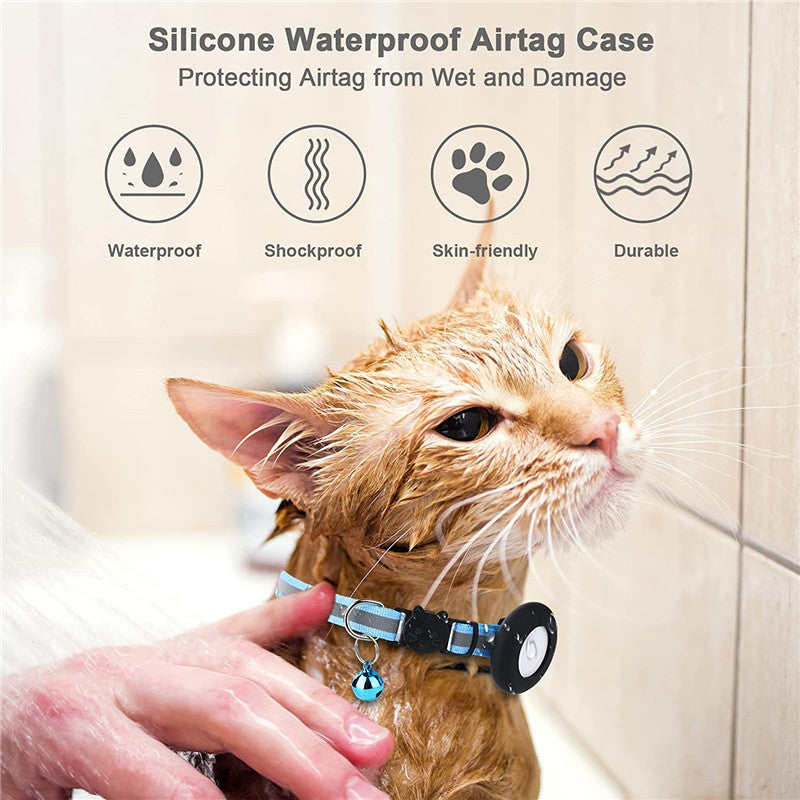 Silicone Case for AirTag Reflective Pet Collar GPS Tracker Cover with Bell and Fish Shape Pendant