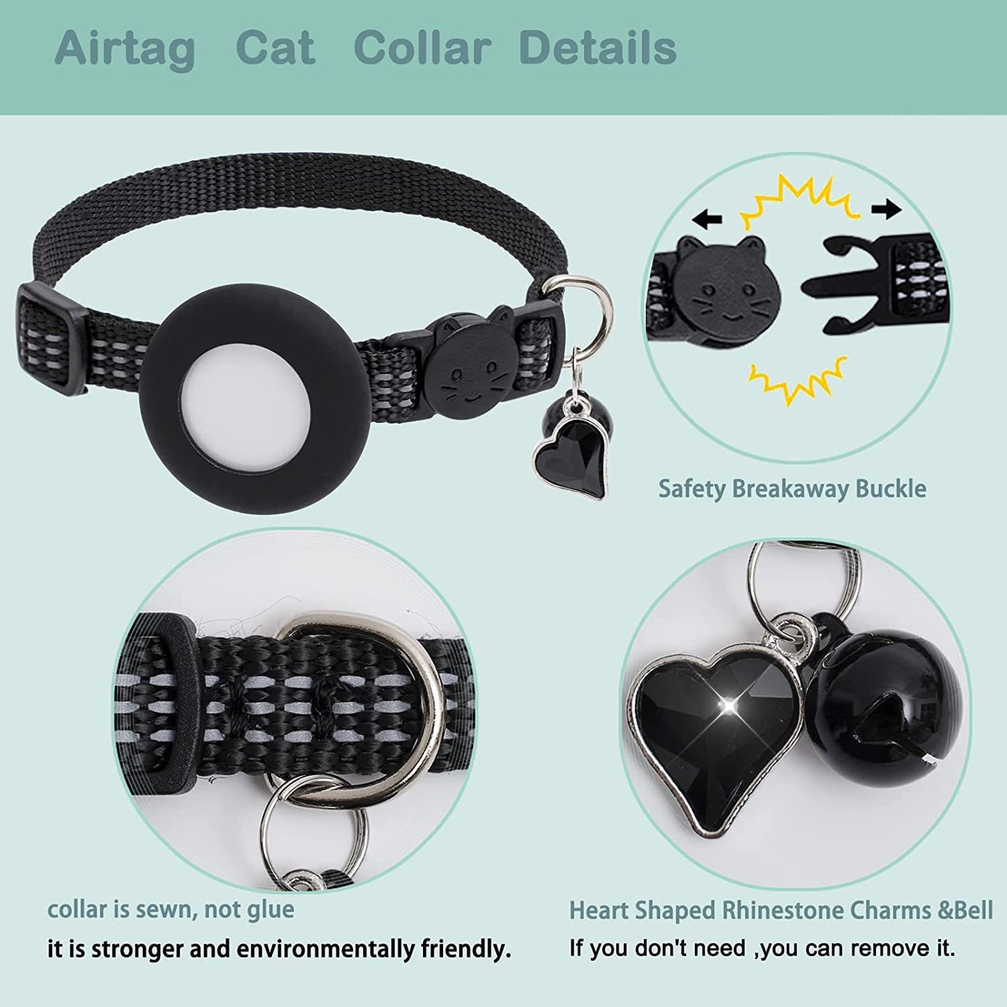 For AirTag Pet Collar GPS Tracker Silicone Protective Cover with Bell and Heart Shape Pendant