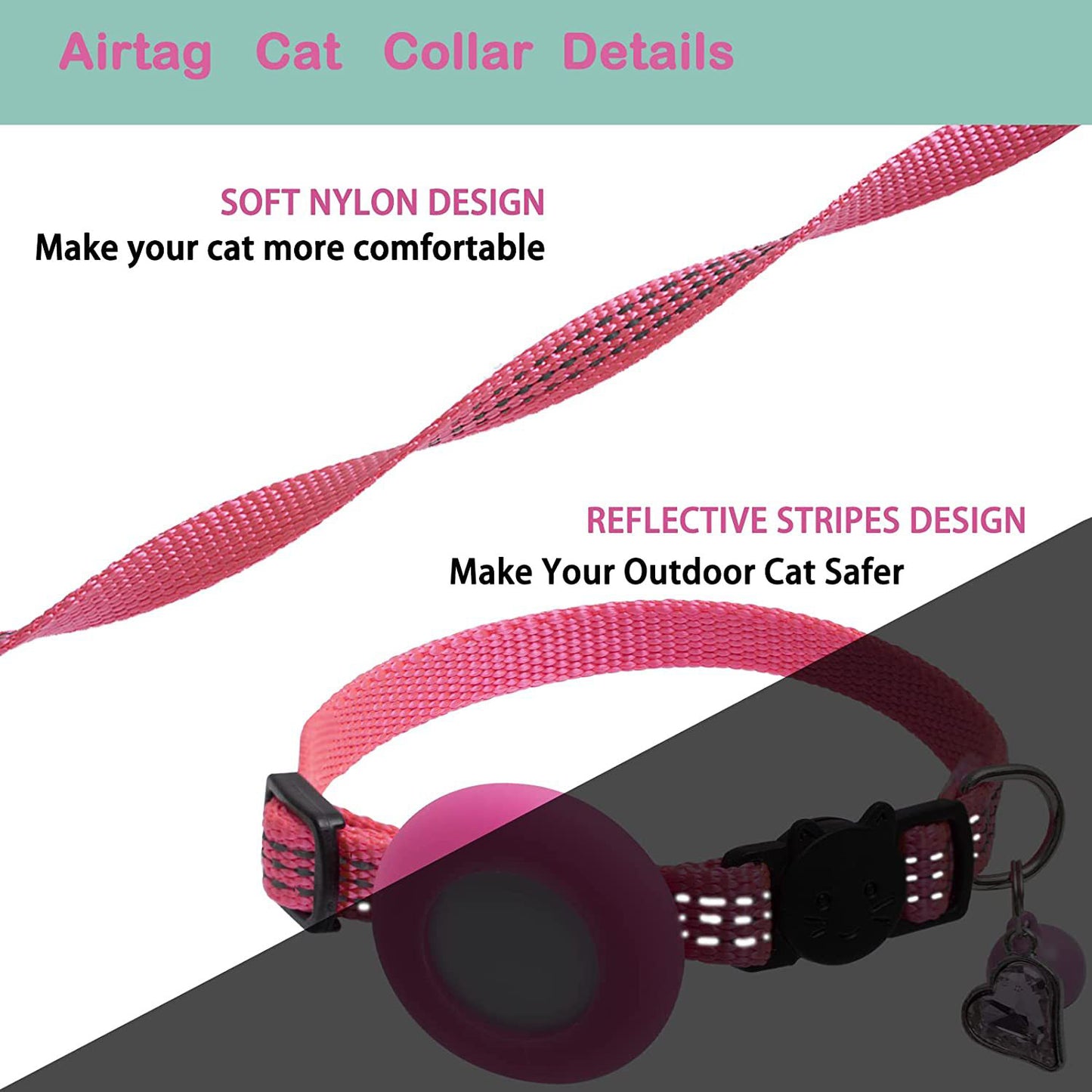 For AirTag Pet Collar GPS Tracker Silicone Protective Cover with Bell and Heart Shape Pendant