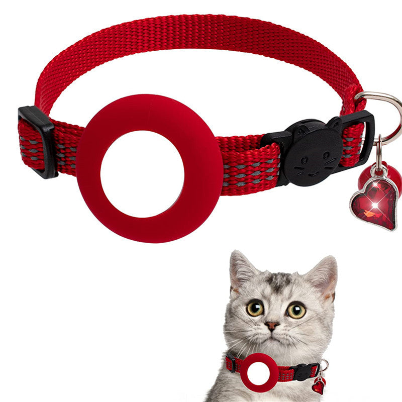 For AirTag Pet Collar GPS Tracker Silicone Protective Cover with Bell and Heart Shape Pendant