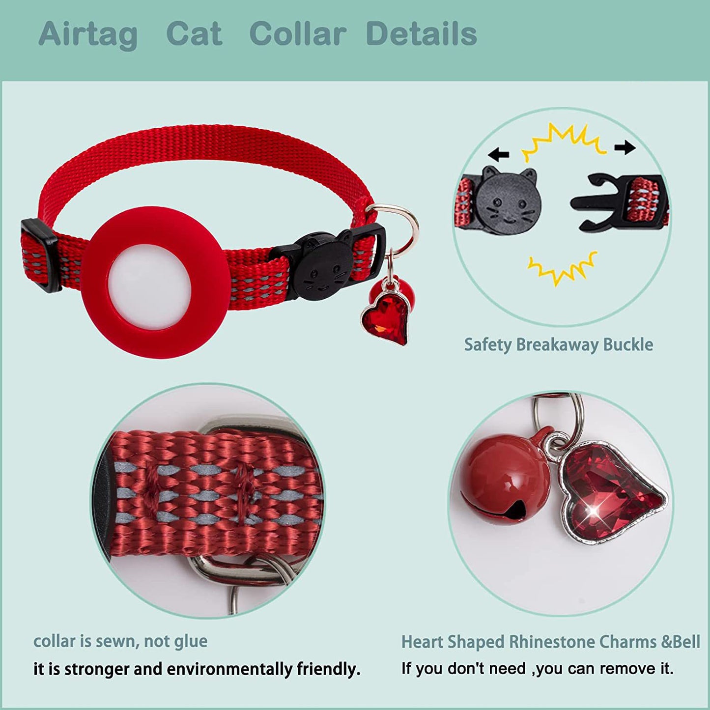 For AirTag Pet Collar GPS Tracker Silicone Protective Cover with Bell and Heart Shape Pendant