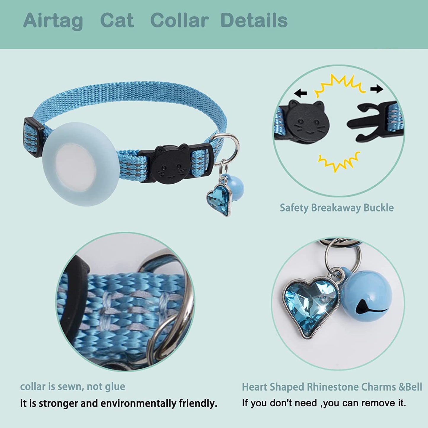 For AirTag Pet Collar GPS Tracker Silicone Protective Cover with Bell and Heart Shape Pendant