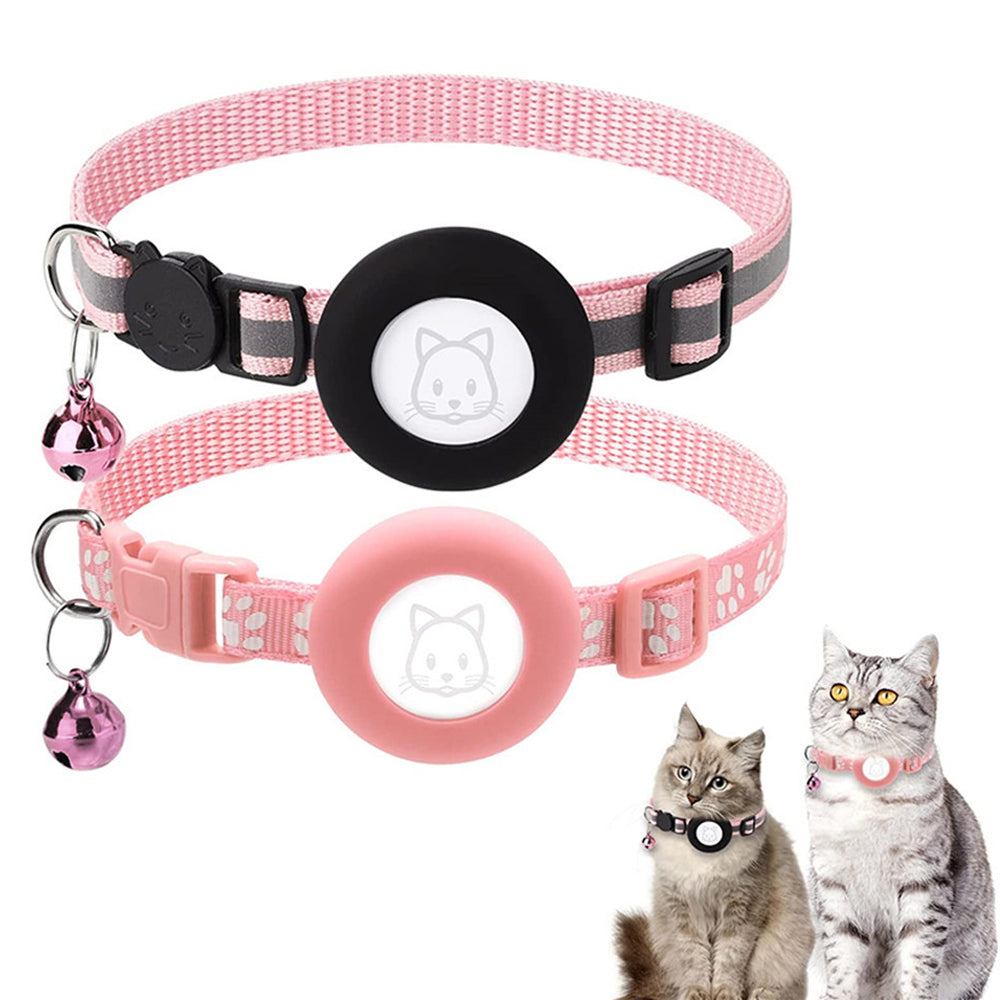 2Pcs / Set Protective Case for AirTag Reflective Nylon Pet Collar GPS Tracker Silicone Cover with Bell