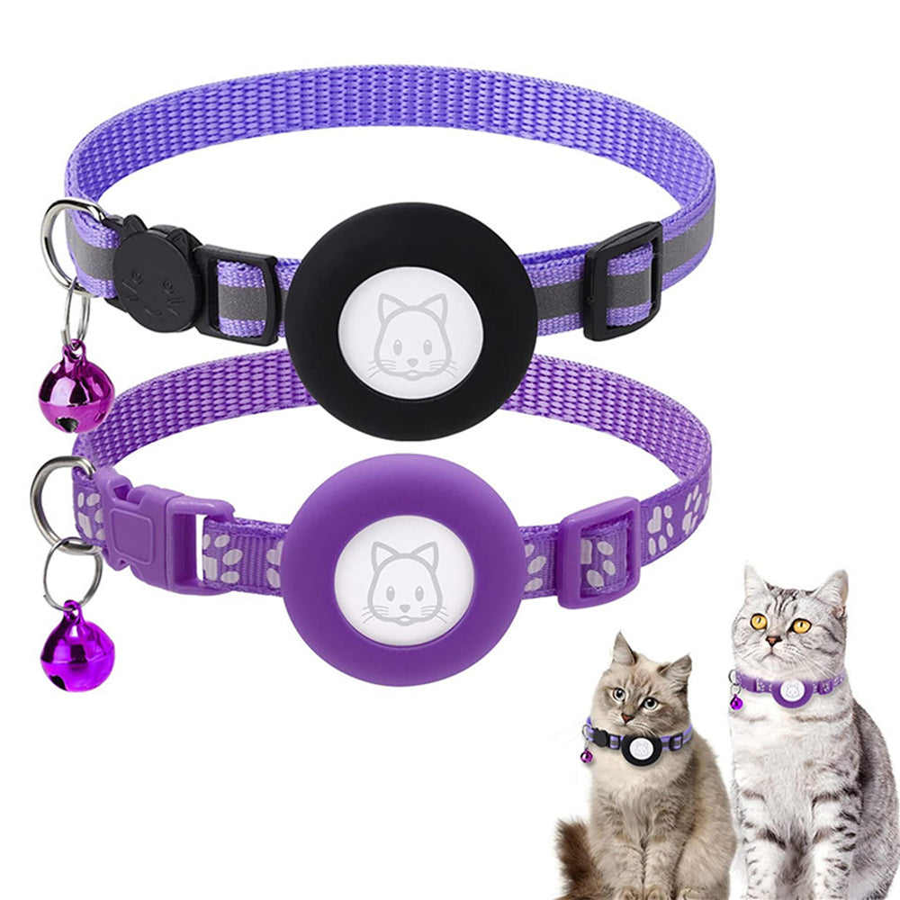 2Pcs / Set Protective Case for AirTag Reflective Nylon Pet Collar GPS Tracker Silicone Cover with Bell