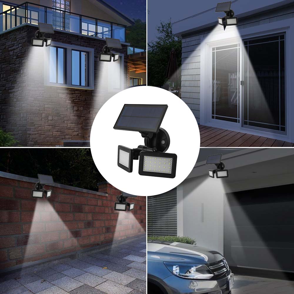 L200 Microwave Radar Motion Sensor Solar Wall Light 3 Modes Lighting 48 LED Double Panel Garden Light