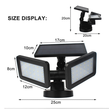 L200 Microwave Radar Motion Sensor Solar Wall Light 3 Modes Lighting 48 LED Double Panel Garden Light