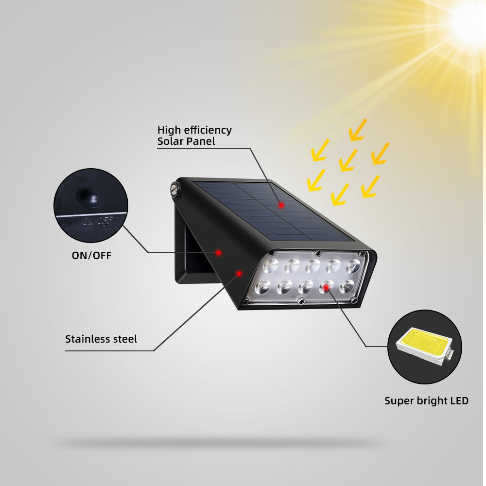 YH0606 2Pcs Foldable Outdoor Solar Light-Control 10-LED Wall Light Waterproof Courtyard Terrace Lamp