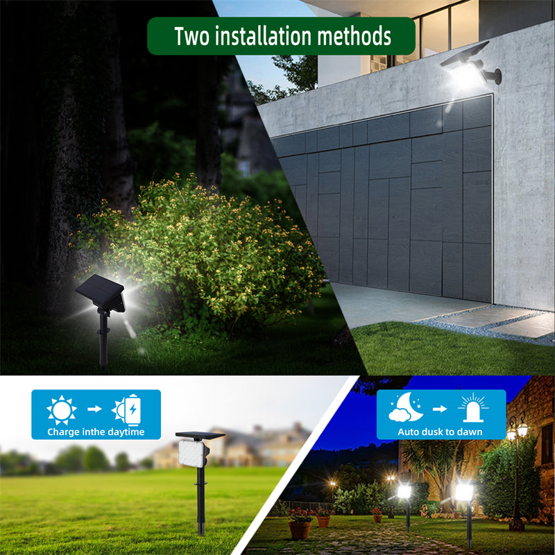 YH0517D Solar Power Waterproof Garden Yard Lawn White/Yellow Dual Color 64-LED Ground/Wall Mount Light Angle Adjustable Outdoor Landscape Garage Lamp