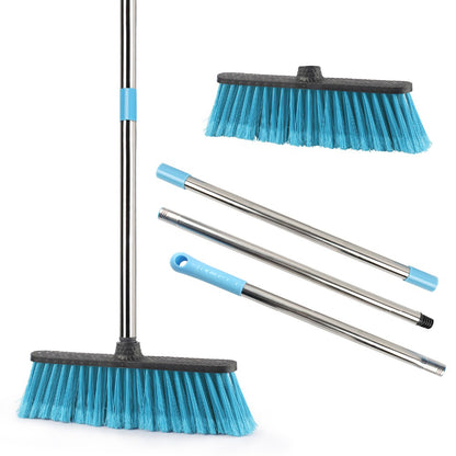 V015B Floor Cleaning Broom with Stainless Steel Adjustable Long Handle for Bathroom Courtyard Garage