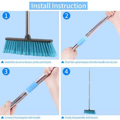 V015B Floor Cleaning Broom with Stainless Steel Adjustable Long Handle for Bathroom Courtyard Garage