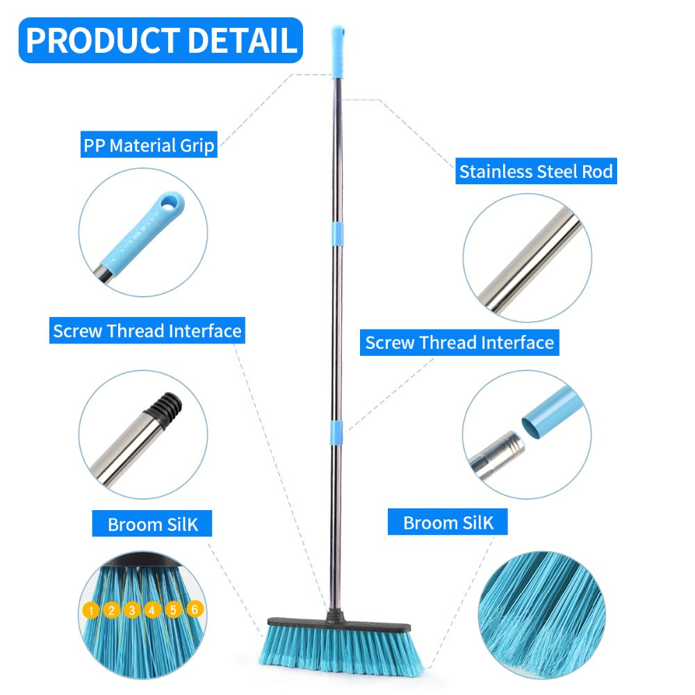 V015B Floor Cleaning Broom with Stainless Steel Adjustable Long Handle for Bathroom Courtyard Garage