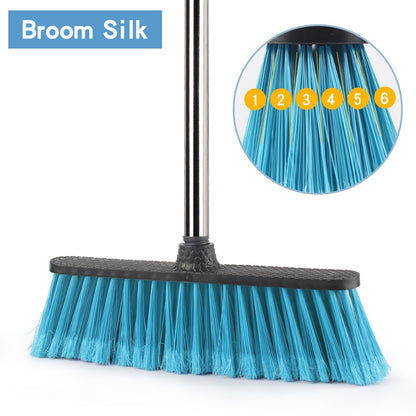 V015B Floor Cleaning Broom with Stainless Steel Adjustable Long Handle for Bathroom Courtyard Garage