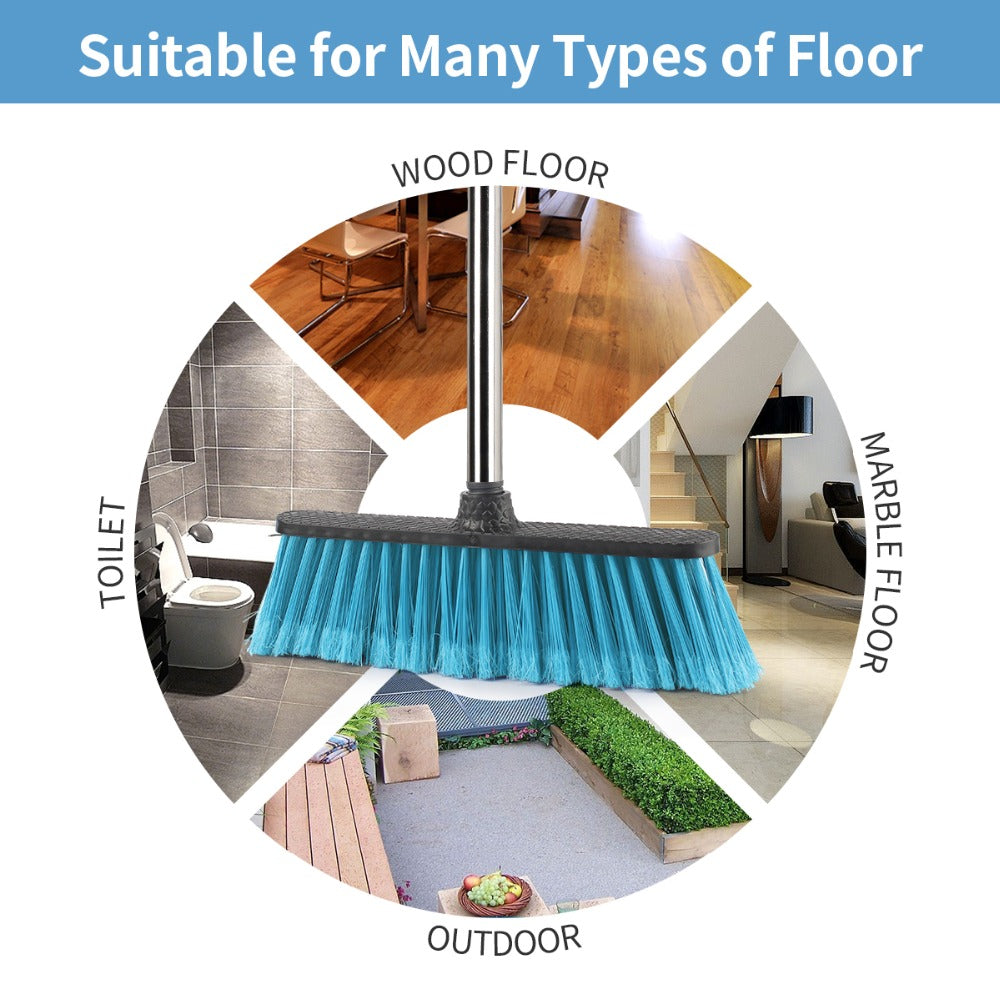 V015B Floor Cleaning Broom with Stainless Steel Adjustable Long Handle for Bathroom Courtyard Garage