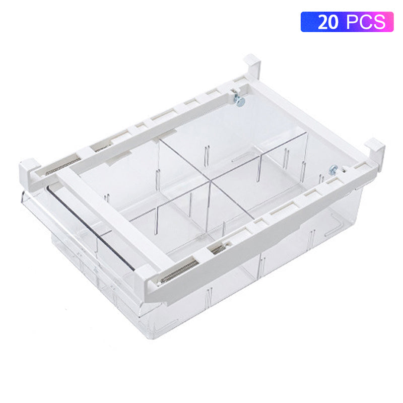 YM-6396 20PCS 4 Grids Refrigerator Pull Out Bins Fridge Organizer Box Storage Container Set for Meats Fruits Eggs (No FDA Certificate, BPA Free)