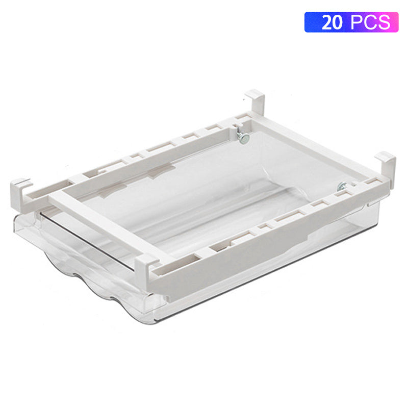 YM-6499 20PCS Sliding Pull Out Egg Drawer Fridge Bin Refrigerator Holder Box Clear Plastic Freezer Container (No FDA Certificate, BPA Free)