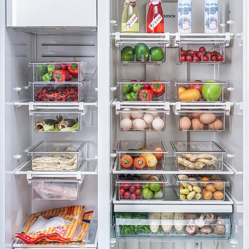 YM-6499 20PCS Sliding Pull Out Egg Drawer Fridge Bin Refrigerator Holder Box Clear Plastic Freezer Container (No FDA Certificate, BPA Free)