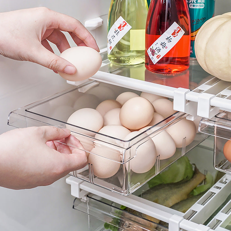 YM-6499 20PCS Sliding Pull Out Egg Drawer Fridge Bin Refrigerator Holder Box Clear Plastic Freezer Container (No FDA Certificate, BPA Free)