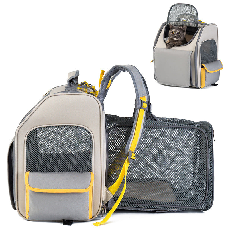 QS-084 Expandable Pet Carrier Backpack Oxford Cloth Small Dog Carrier Shoulders Bag Breathable Mesh Pet Handbag