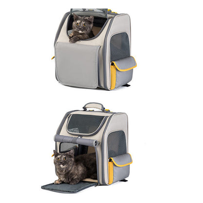 QS-084 Expandable Pet Carrier Backpack Oxford Cloth Small Dog Carrier Shoulders Bag Breathable Mesh Pet Handbag