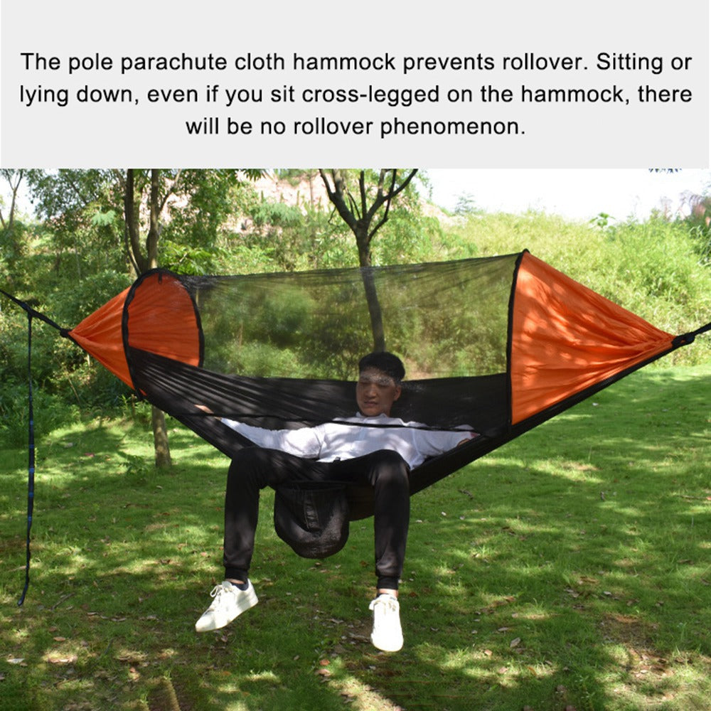 RYDC-012 280x140cm Outdoor Quick Open 210T Nylon Hammock Anti-rollover Camping Hanging Swing Bed with Zipper Mosquito Net