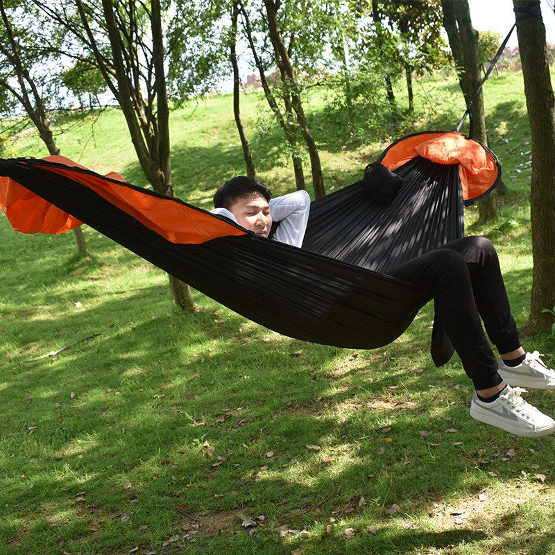 RYDC-012 280x140cm Outdoor Quick Open 210T Nylon Hammock Anti-rollover Camping Hanging Swing Bed with Zipper Mosquito Net