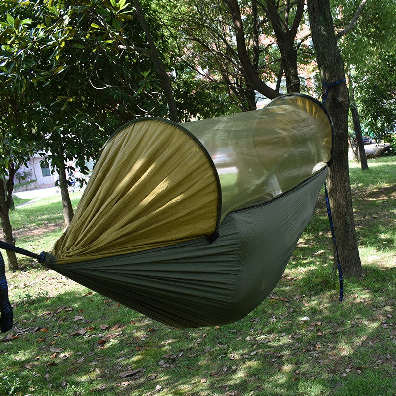 RYDC-012 280x140cm Outdoor Quick Open 210T Nylon Hammock Anti-rollover Camping Hanging Swing Bed with Zipper Mosquito Net