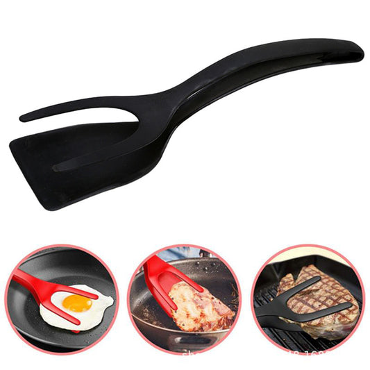 2-in-1 Clip Flip Spatula Fried Egg Steak Tongs Pancake Omelet Clamp Cooking Tongs Kitchen Tool (No FDA, BPA-free)